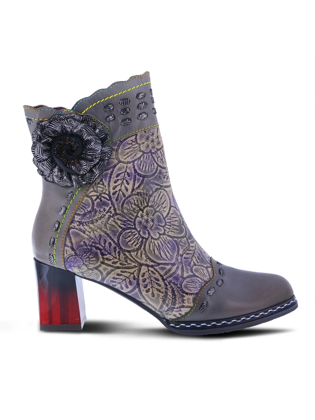 L'Artiste L'Artiste Striolle Flower Motif Boot In Grey Multi