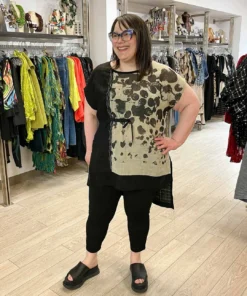 Mara Gibbucci Printed Cinch Tunic, Taupe/Black