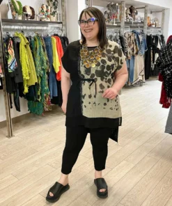 Mara Gibbucci Printed Cinch Tunic, Taupe/Black