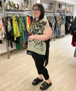 Mara Gibbucci Printed Cinch Tunic, Taupe/Black