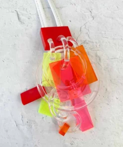 Monies Geometric Drops Pendant Necklace, Red Multi Monies