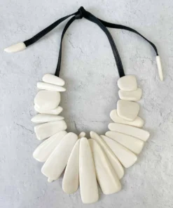 Monies Leather & Bone Bib Necklace, Bone