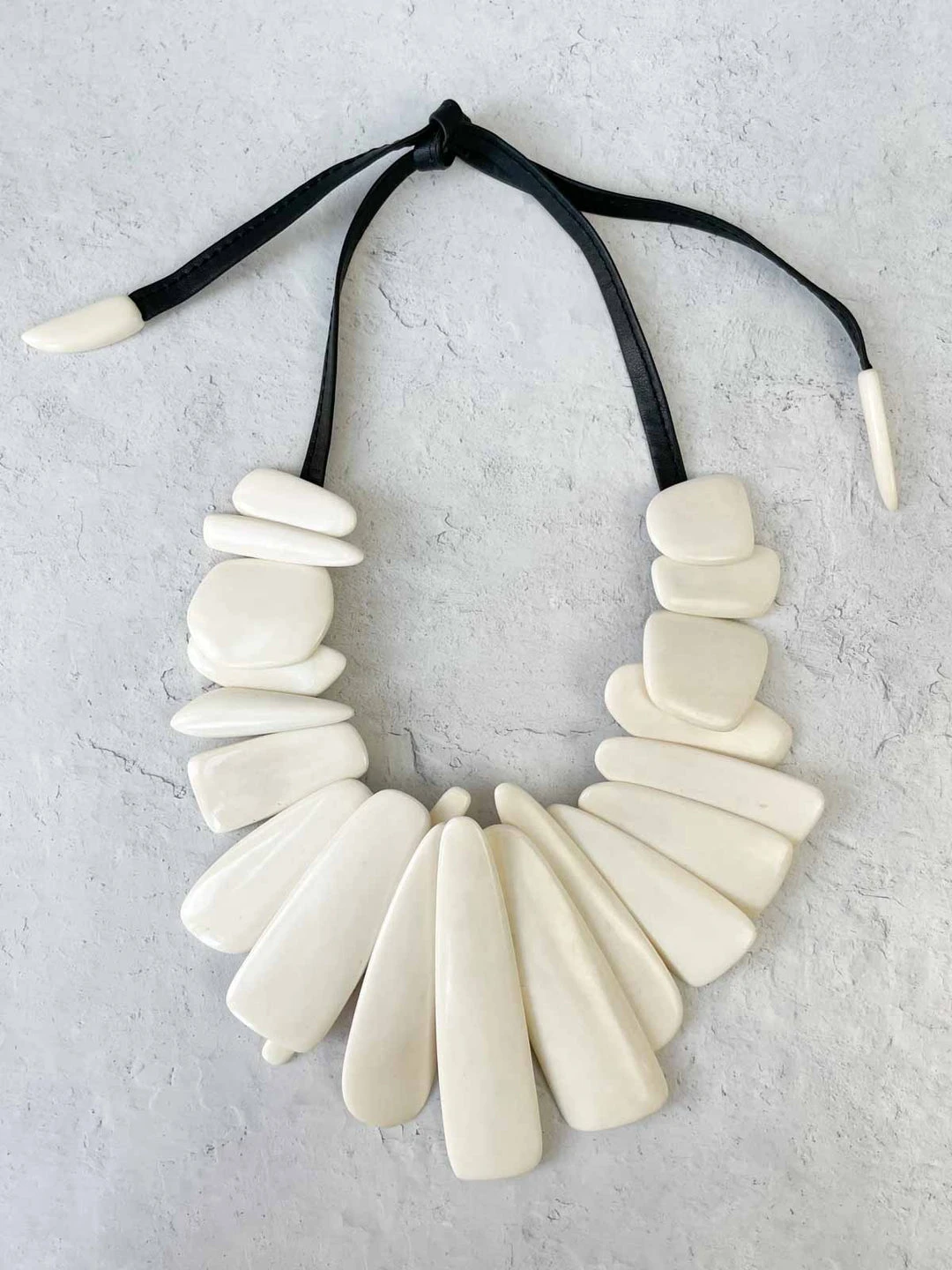 Monies Leather & Bone Bib Necklace, Bone