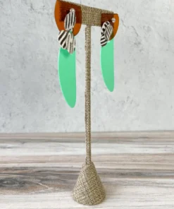 Pattern Gems Elongated Oval Earrings, Clear Orange/Mint