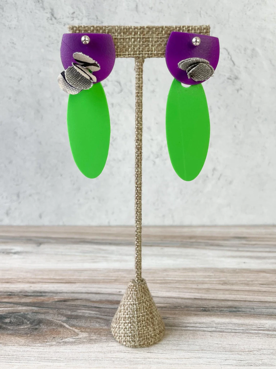 Pattern Gems Pattern Gems Elongated Oval Earrings, Purple/Green