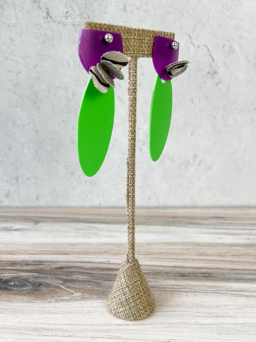 Pattern Gems Pattern Gems Elongated Oval Earrings, Purple/Green