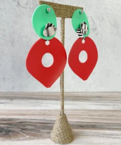 Pattern Gems Large Teardrop Earrings, Mint/Peach