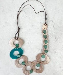 Pattern Gems Leather Music Necklace, Rose Gold/Teal
