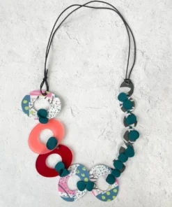Pattern Gems Music Necklace, Peach/Teal Pattern Gems