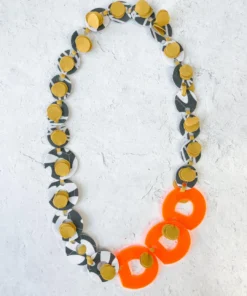 Pattern Gems Rhythm Necklace, Neon Orange/Grey Pattern Gems