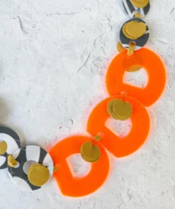 Pattern Gems Rhythm Necklace, Neon Orange/Grey Pattern Gems