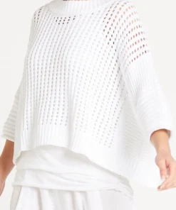 Planet Planet Crop Fisherman Sweater, White