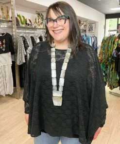 Pure Essence Crochet Oversized Poncho Top, Black Pure Essence