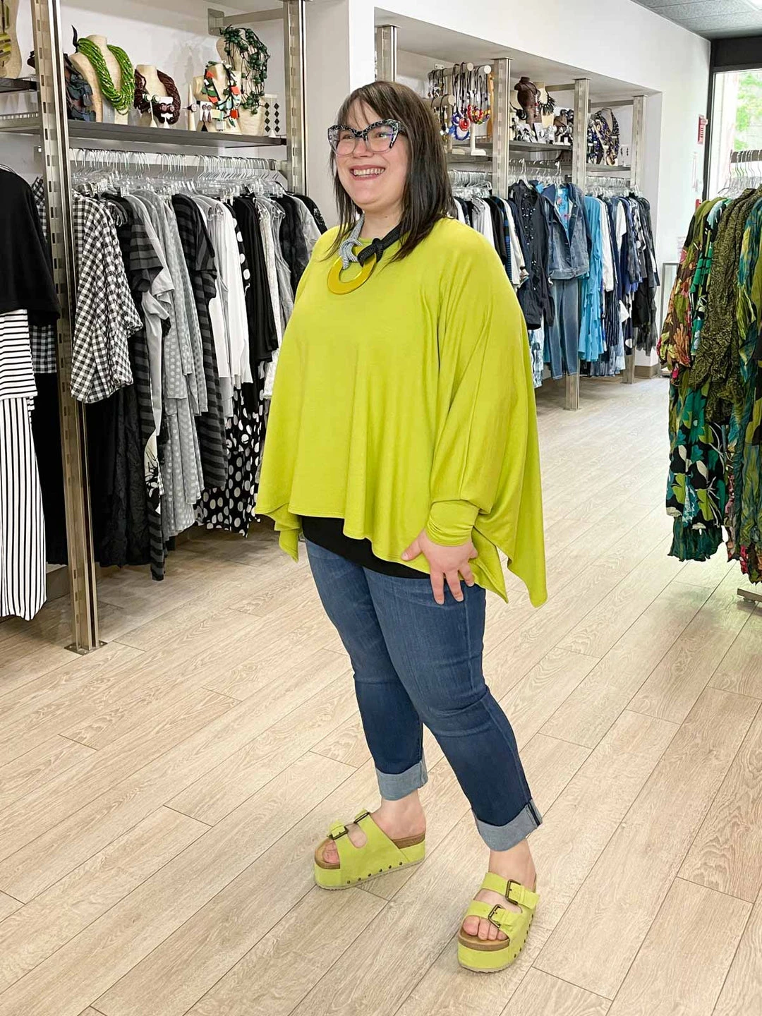 Pure Essence Oversized Poncho Top, Kiwi