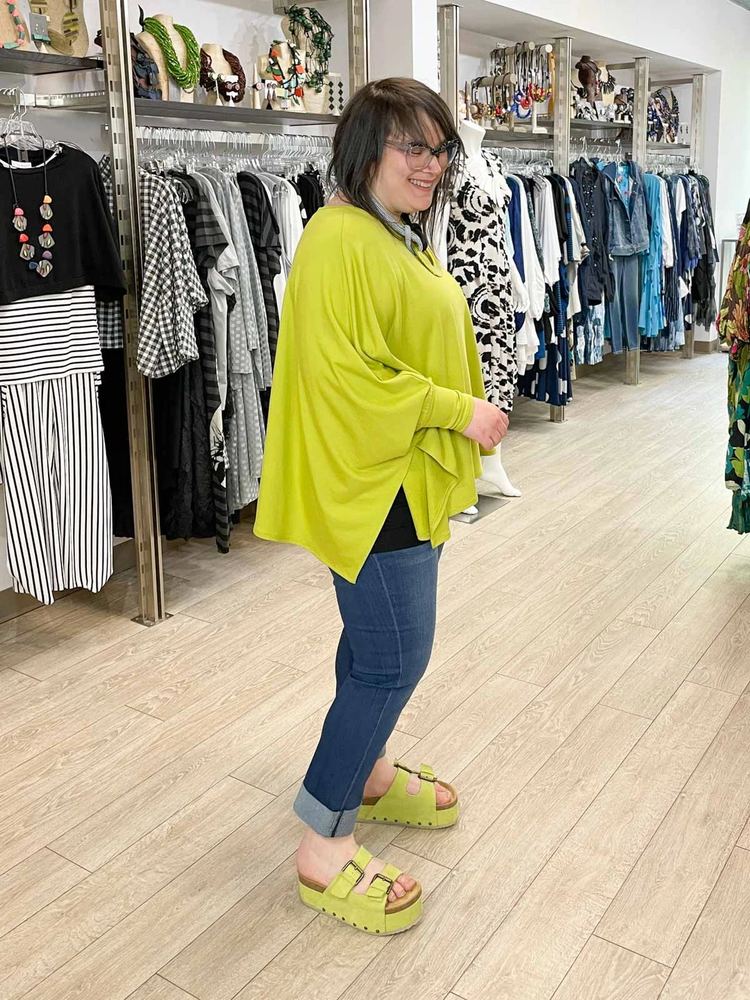 Pure Essence Oversized Poncho Top, Kiwi