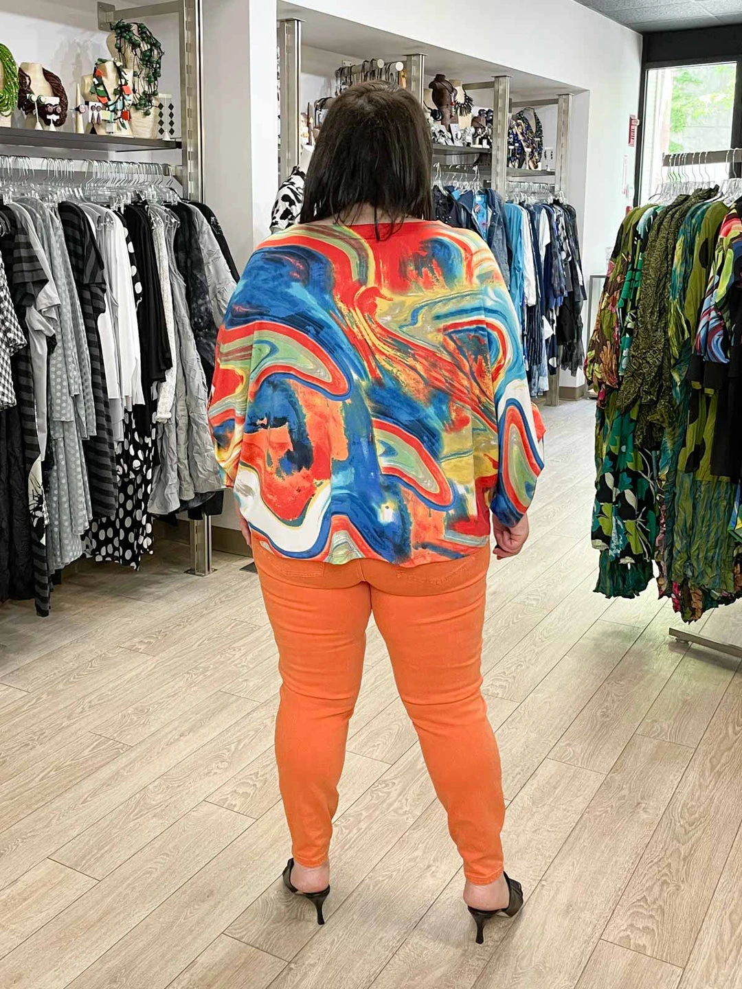 Pure Essence Oversized Roll Tab Sleeve Top, Multi Pure Essence