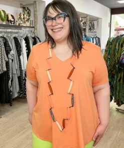 Pure Essence Pure Essence Short Sleeve V-Neck Top, Apricot