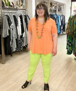 Pure Essence Pure Essence Short Sleeve V-Neck Top, Apricot