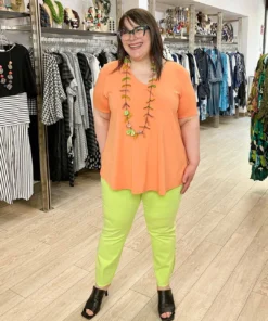 Pure Essence Pure Essence Short Sleeve V-Neck Top, Apricot