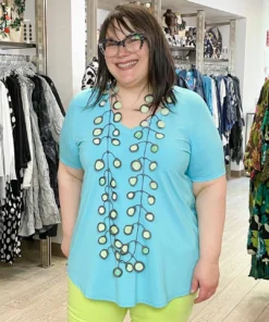 Pure Essence Short Sleeve V-Neck Top, Aqua