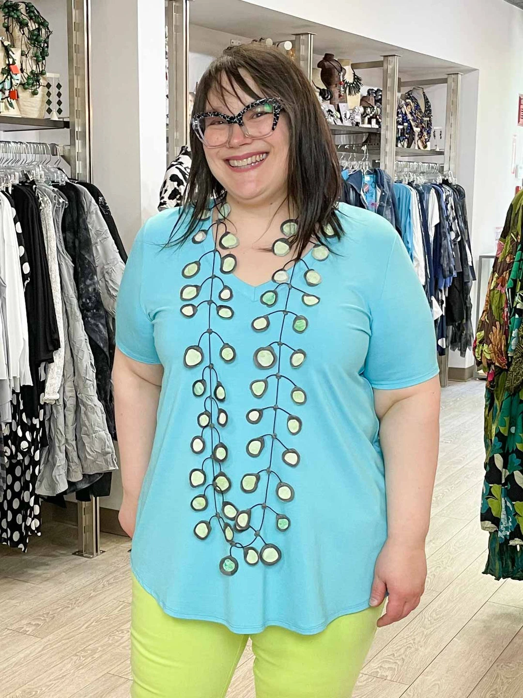 Pure Essence Short Sleeve V-Neck Top, Aqua