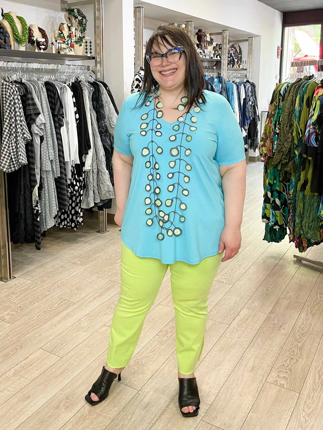 Pure Essence Short Sleeve V-Neck Top, Aqua