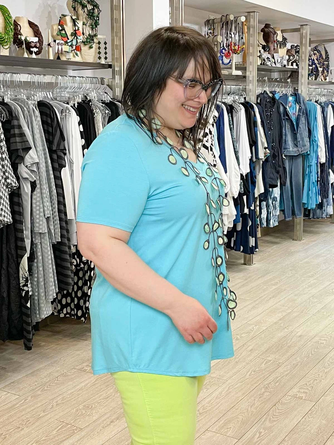 Pure Essence Short Sleeve V-Neck Top, Aqua