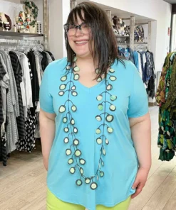 Pure Essence Short Sleeve V-Neck Top, Aqua