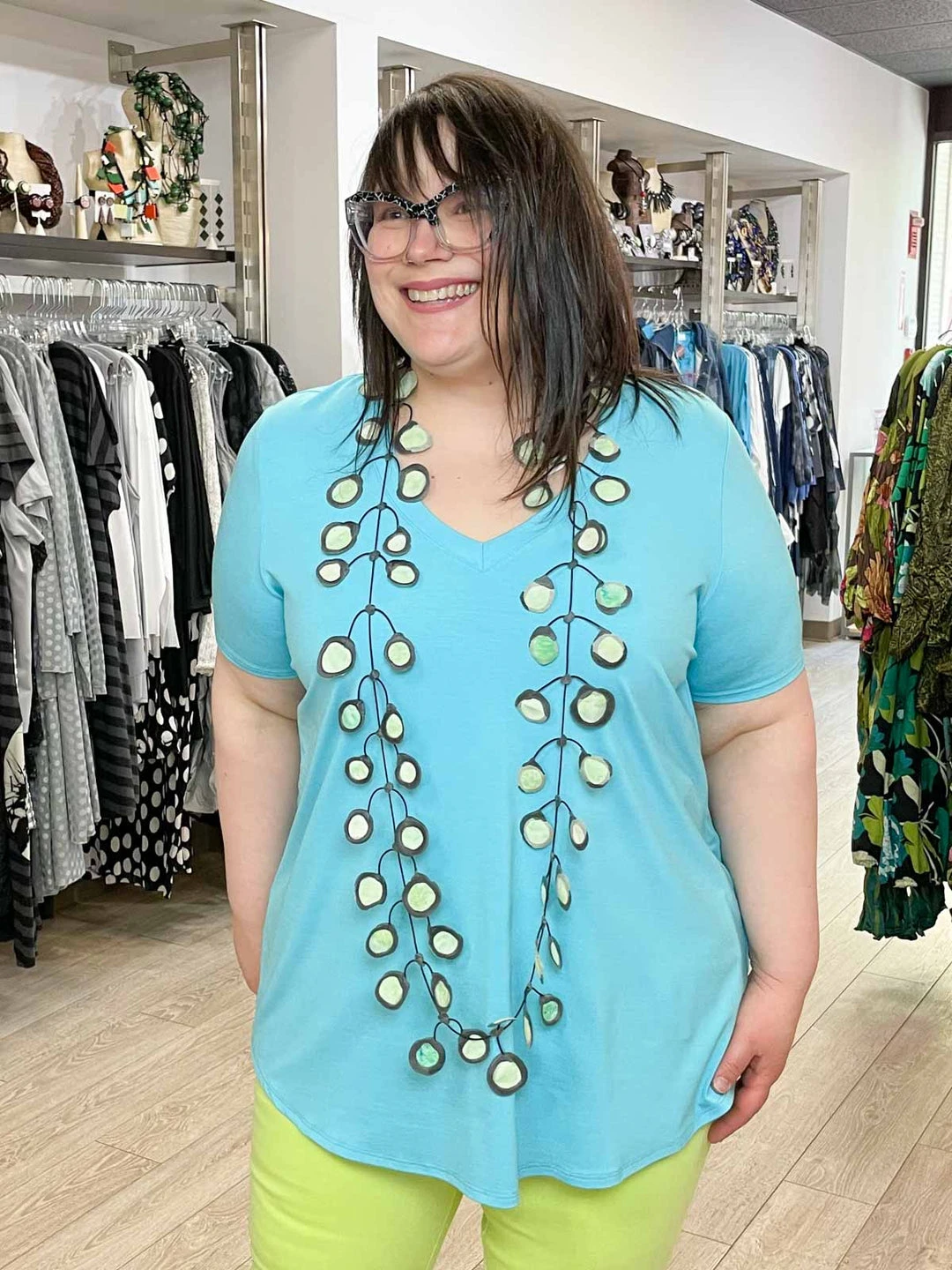 Pure Essence Short Sleeve V-Neck Top, Aqua