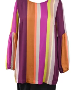 Q'Neel Gathered Sleeve Striped Blouse, Multi