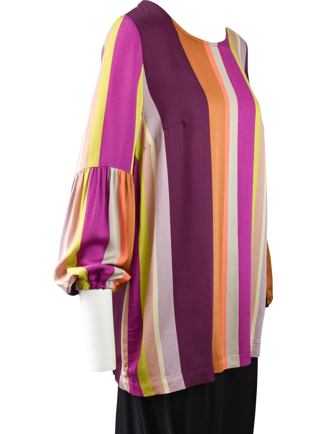 Q'Neel Gathered Sleeve Striped Blouse, Multi