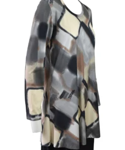 Q'Neel Q'Neel Printed Round Neck Tunic, Grey/Multi