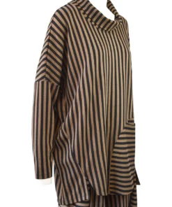 Q'Neel Q'Neel Striped Cowl Pocket Top, Black/Taupe