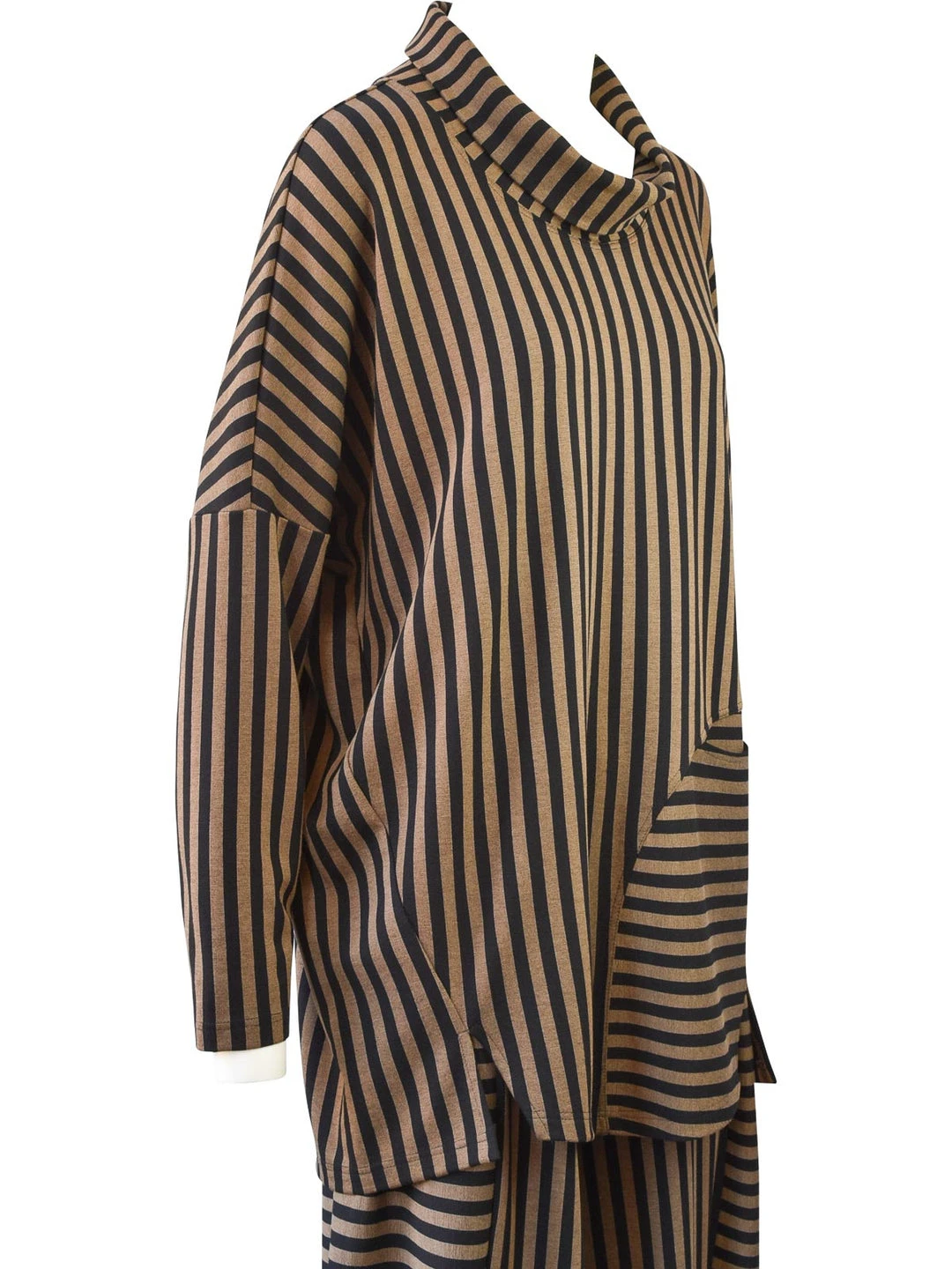 Q'Neel Q'Neel Striped Cowl Pocket Top, Black/Taupe