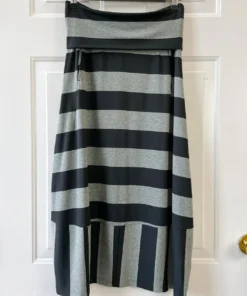 Q'Neel Q'Neel Wide Stripe Midi Lantern Skirt, Black/Grey