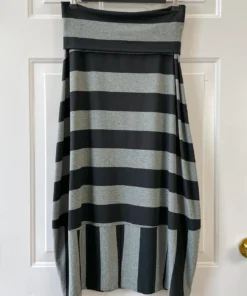 Q'Neel Q'Neel Wide Stripe Midi Lantern Skirt, Black/Grey