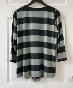 Q'Neel Q'Neel Wide Stripe Notch Vent A-Line Top, Black/Grey