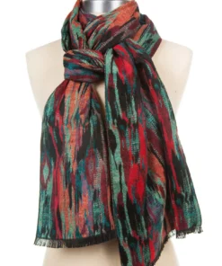 Rapti Fashion Cashmere Rectangular Scarf, Red Teal Stripes Mix