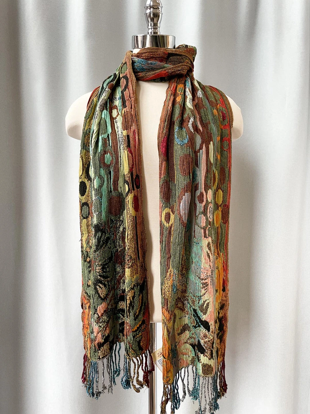 Rapti Fashion Silk Viscose Scarf, Multi Large Dots & Floral Rapti Fashion