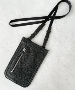 Riel Cell Phone Sling Crossbody Bag, Metallic Cracked Leather