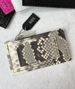 Riel Coin Pouch Card Holder, Beige Snake
