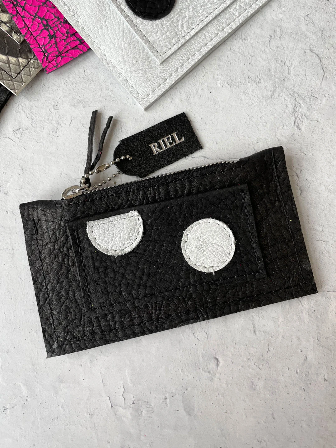 Riel Riel Coin Pouch Card Holder, Black/White Dots
