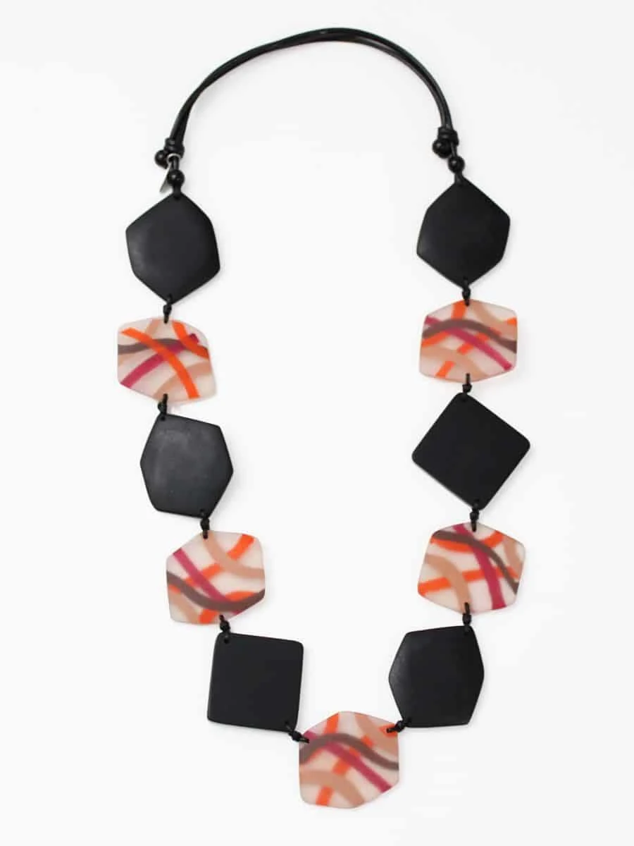 Sylca Designs Evelyn Statement Necklace, Black/Orange