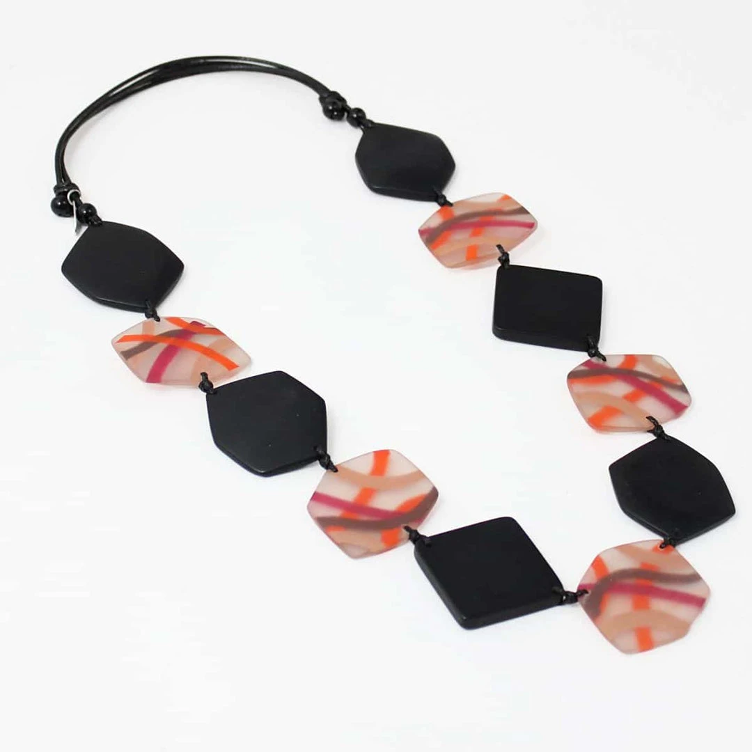Sylca Designs Evelyn Statement Necklace, Black/Orange