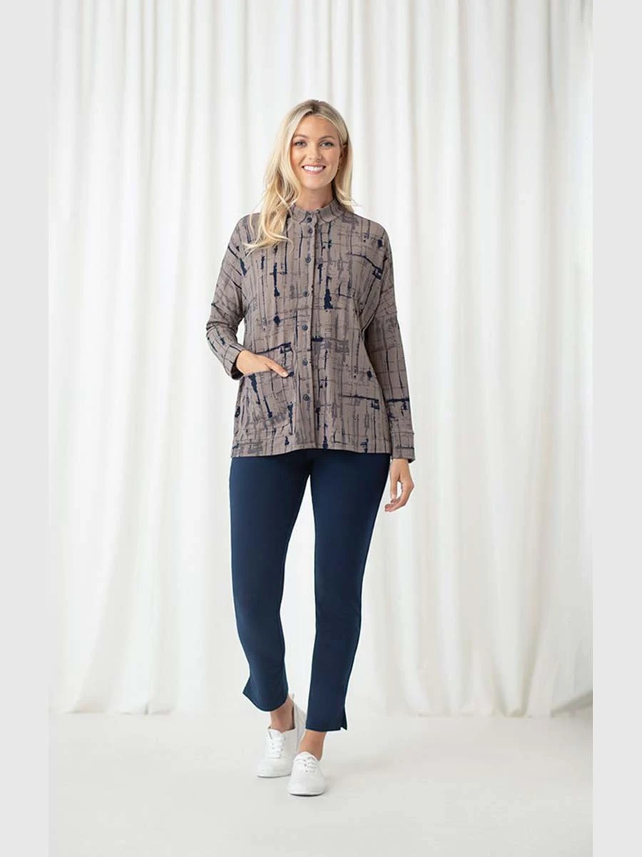 Sympli Boxy Pocket Shirt, Drifting Lines Sand Sympli