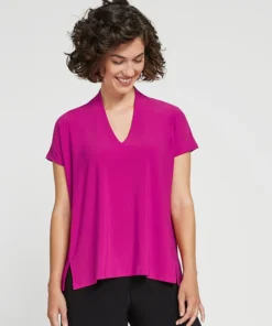 Sympli Deep V Top, Short Sleeve, Flamingo Sympli
