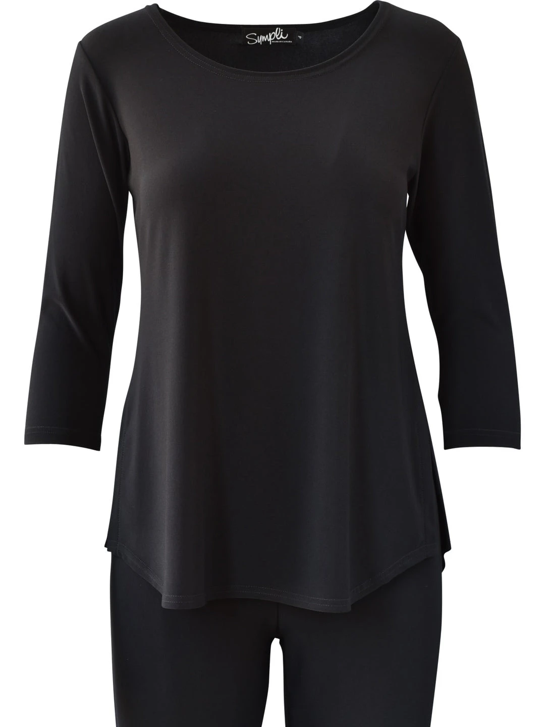 Sympli Go To Classic T Relax 3/4 Sleeve Plus - Black Sympli