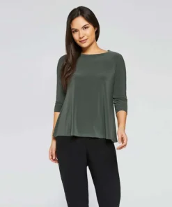 Sympli Trapeze Top, 3/4 Sleeve, Melange Olive Sympli