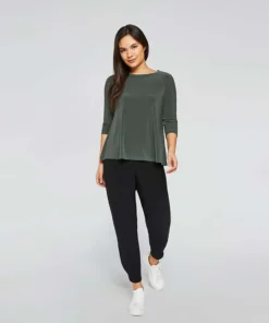 Sympli Trapeze Top, 3/4 Sleeve, Melange Olive Sympli