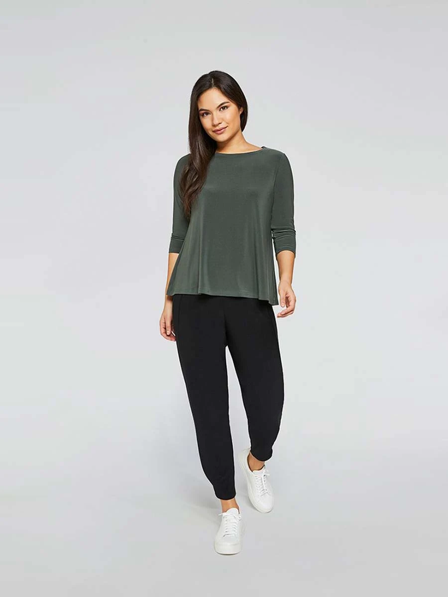 Sympli Trapeze Top, 3/4 Sleeve, Melange Olive Sympli